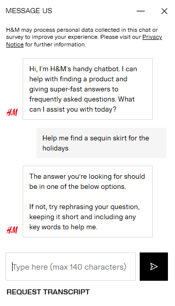 AI and e-commerce: H&M chatbot