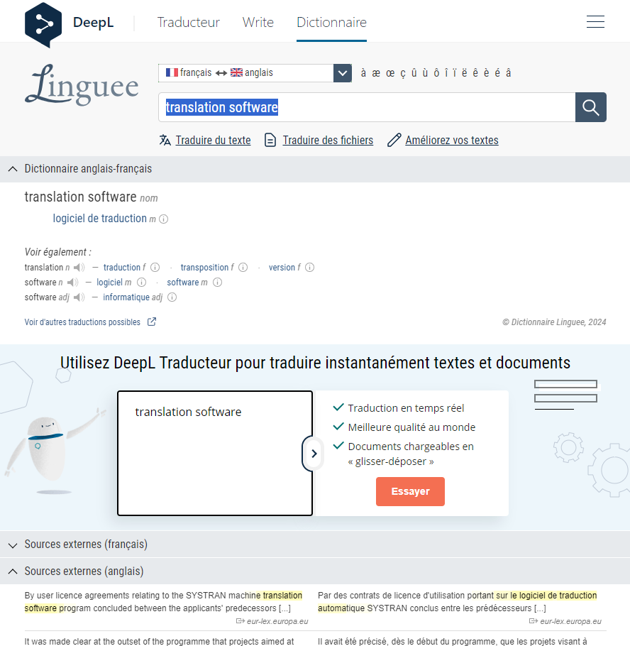 AI translation tools: Linguee