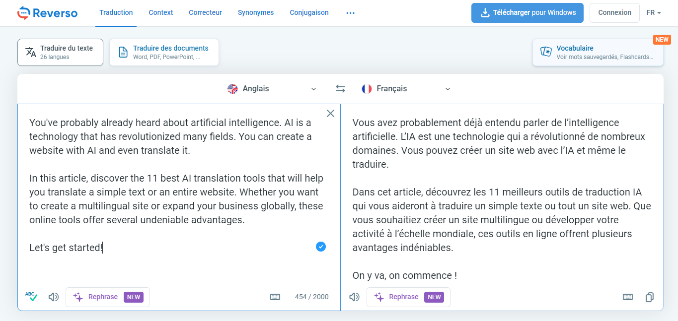 AI translation tools: Reverso