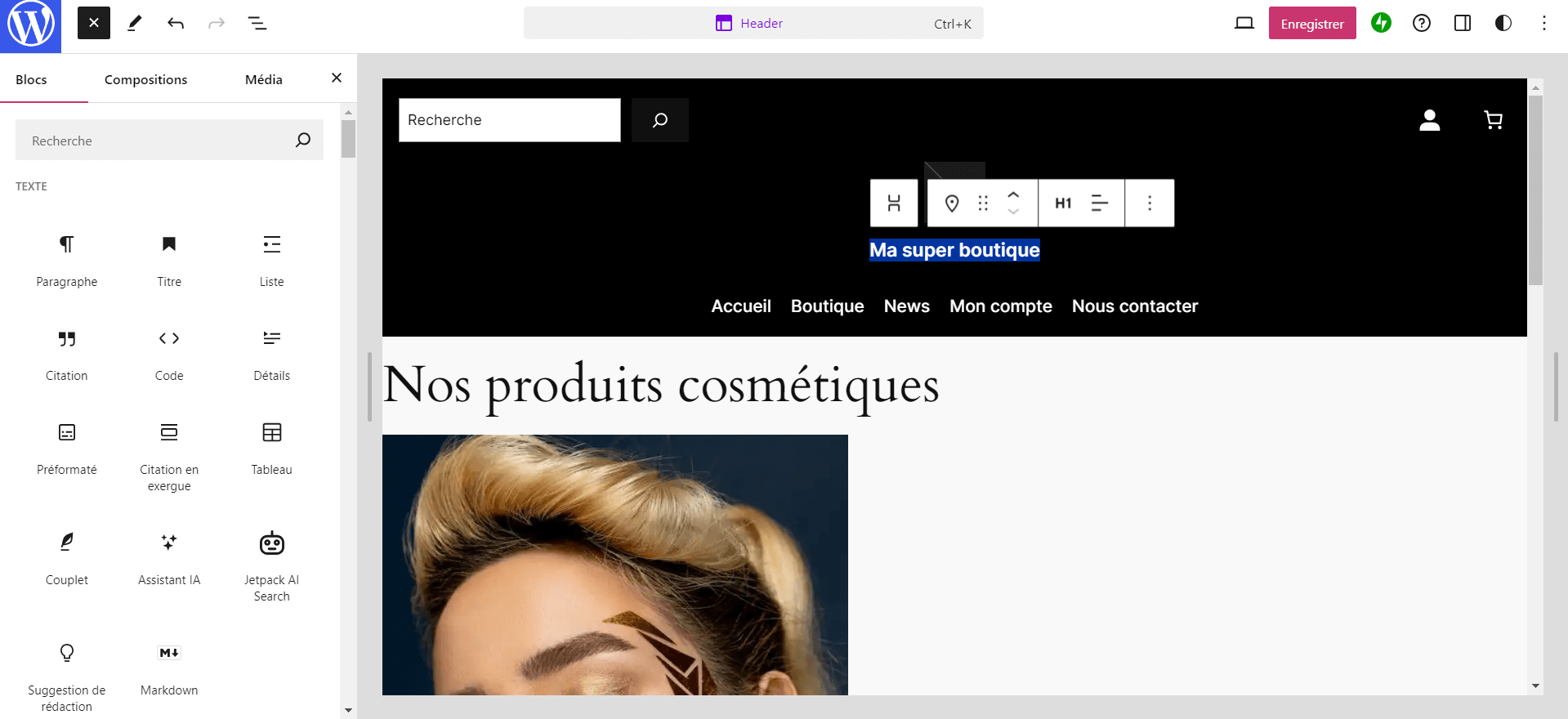 Editeur de site - WooCommerce