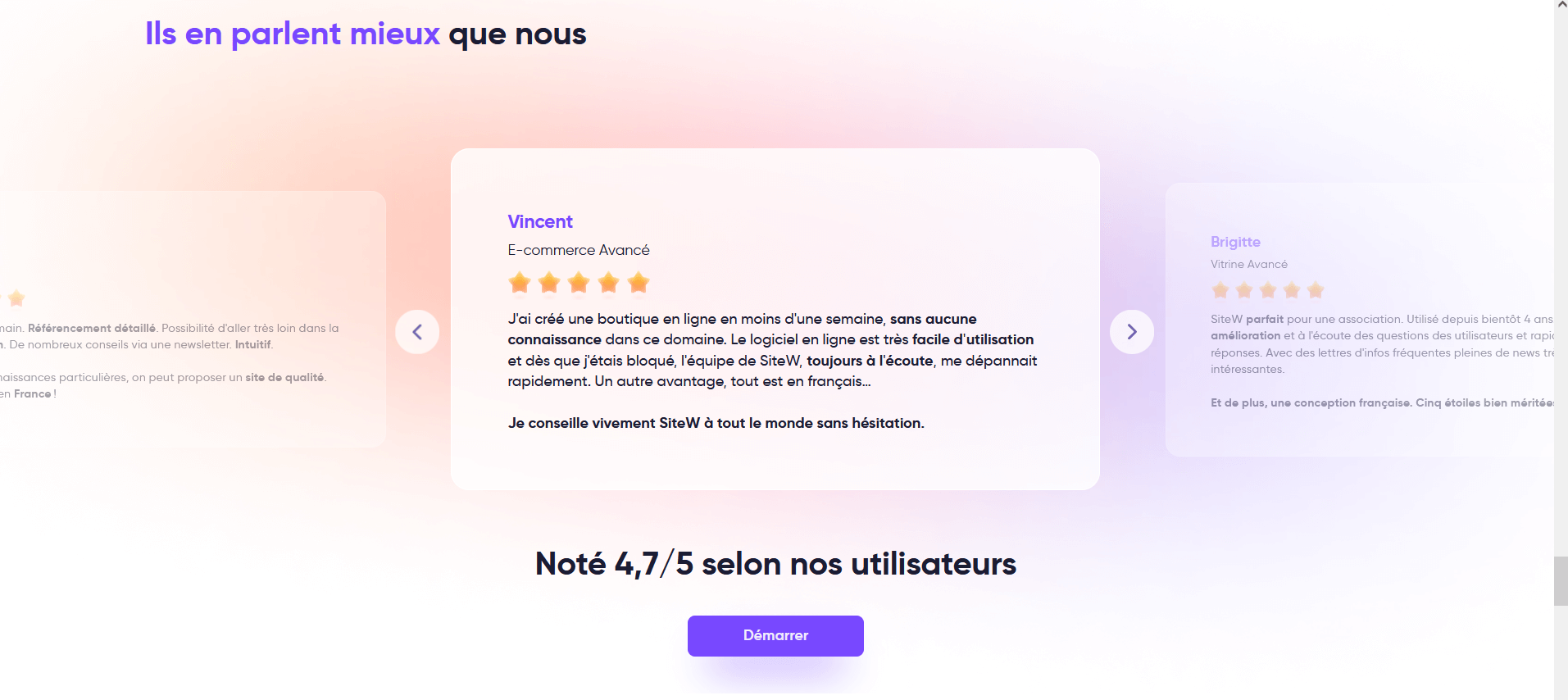 Note Trustpilot de SiteW