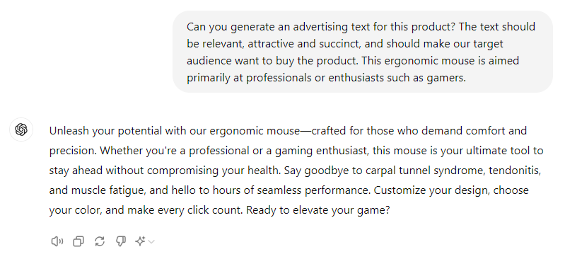 Example of the use of AI: Advertising texts