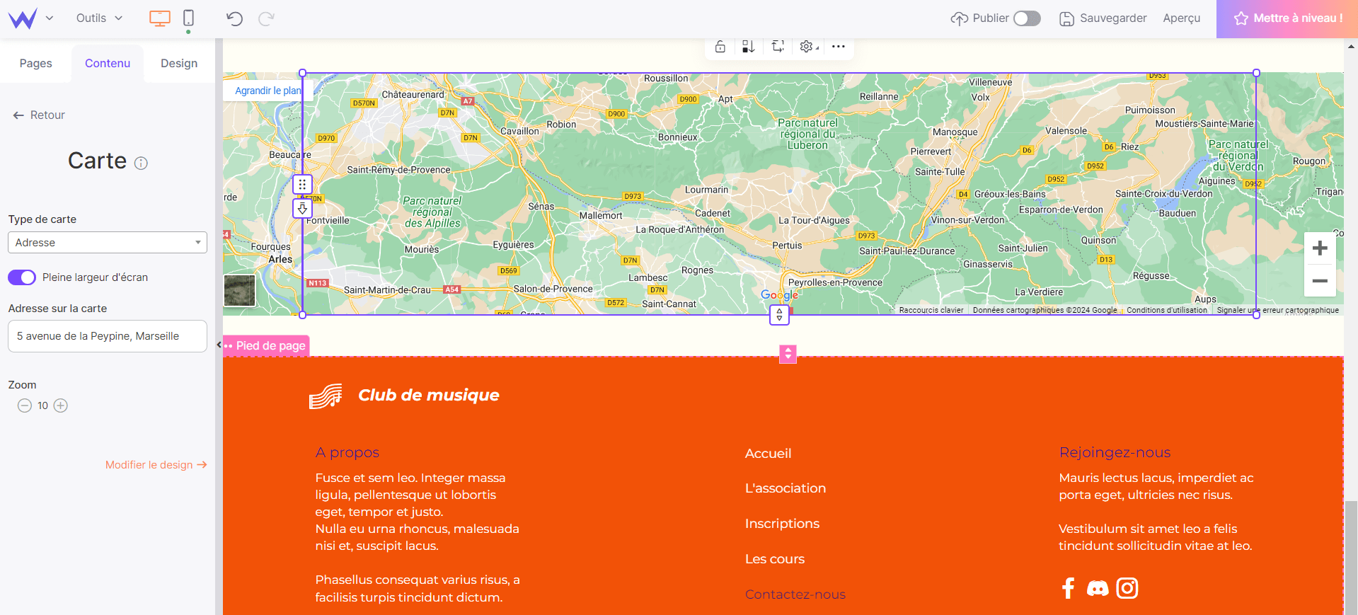web design : section visuelle avec carte de localisation