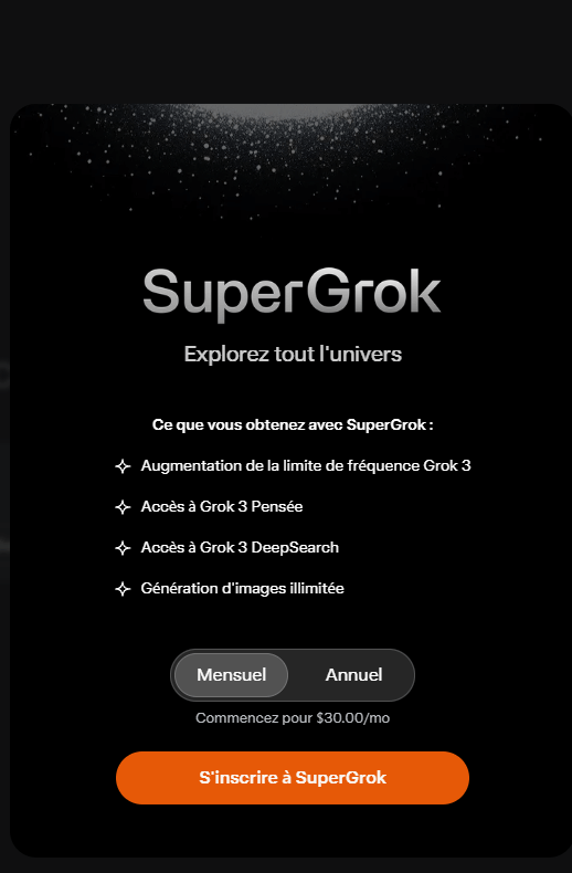 Abonnement payant de Grok 3 : SuperGrok