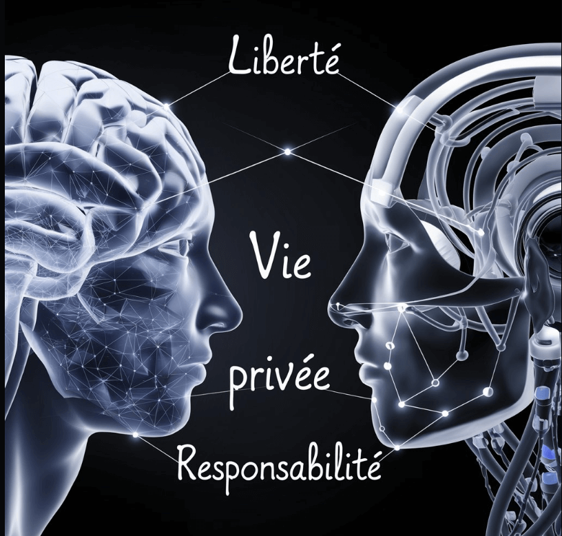 Deux visages face à face avec les neurones connectés