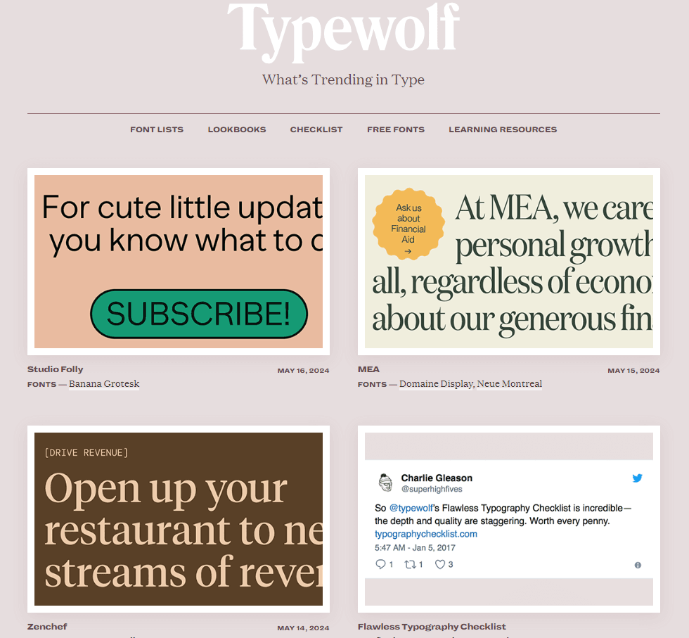 Maquette de site web : Typewolf