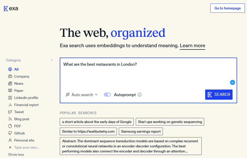 AI-powered search engine: Exa AI