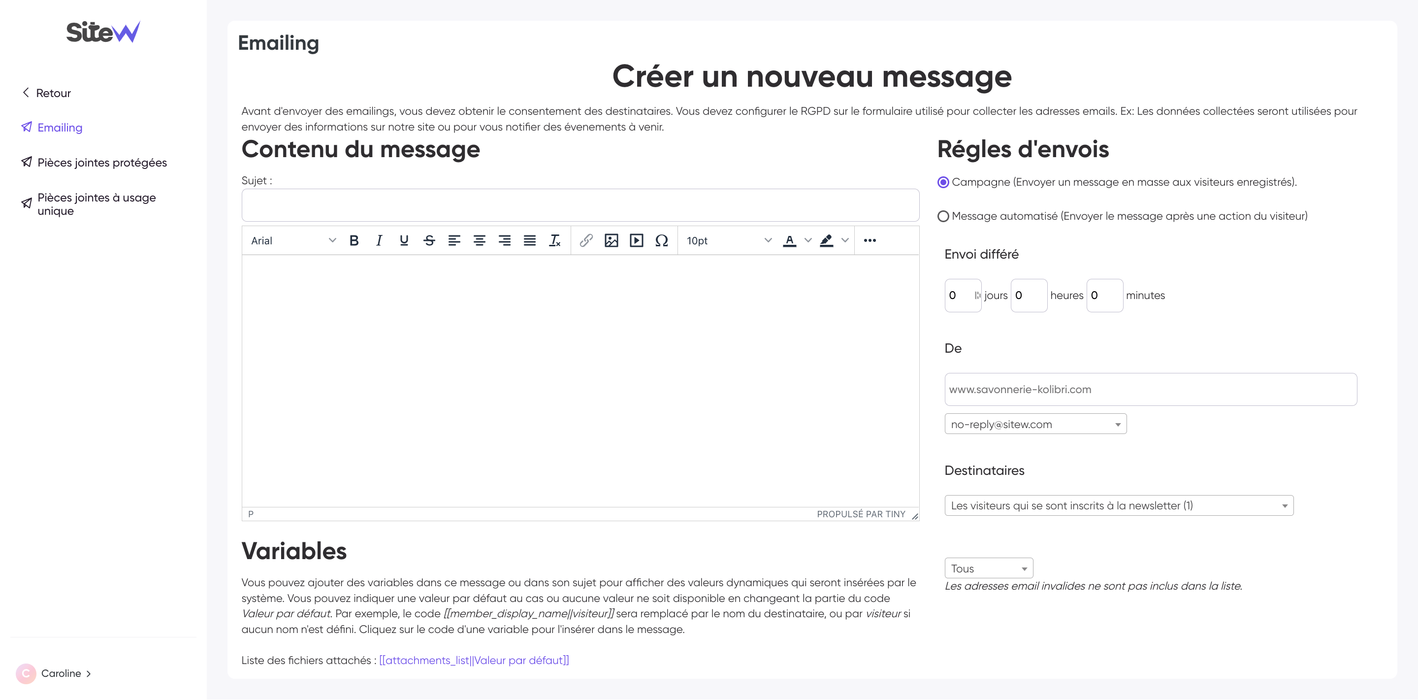 Créer des campagnes emailing avec SiteW