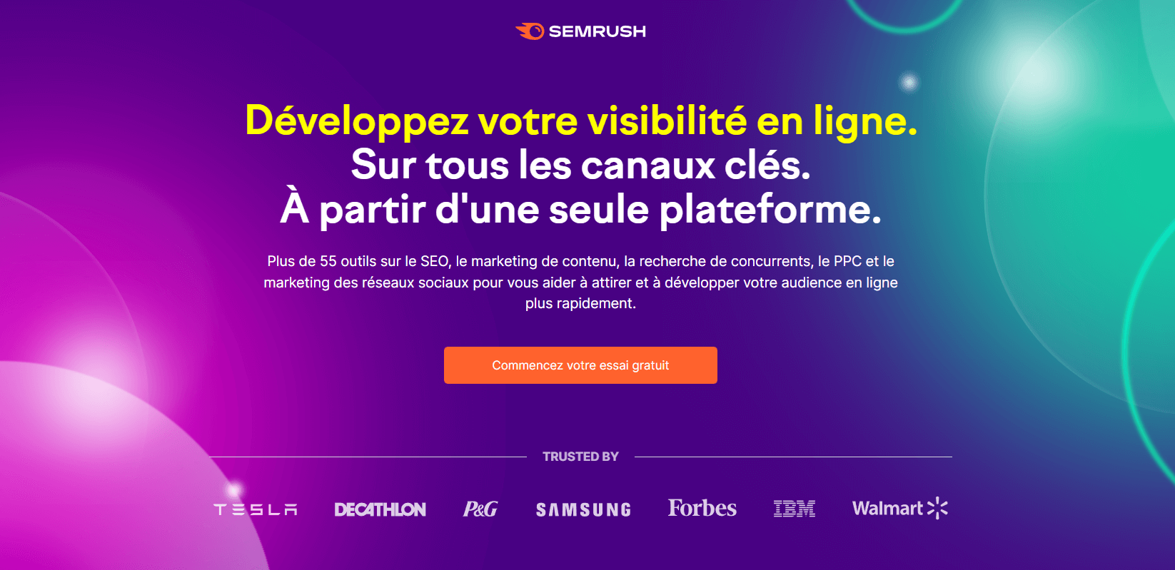 Page d'accueil de SEMRush