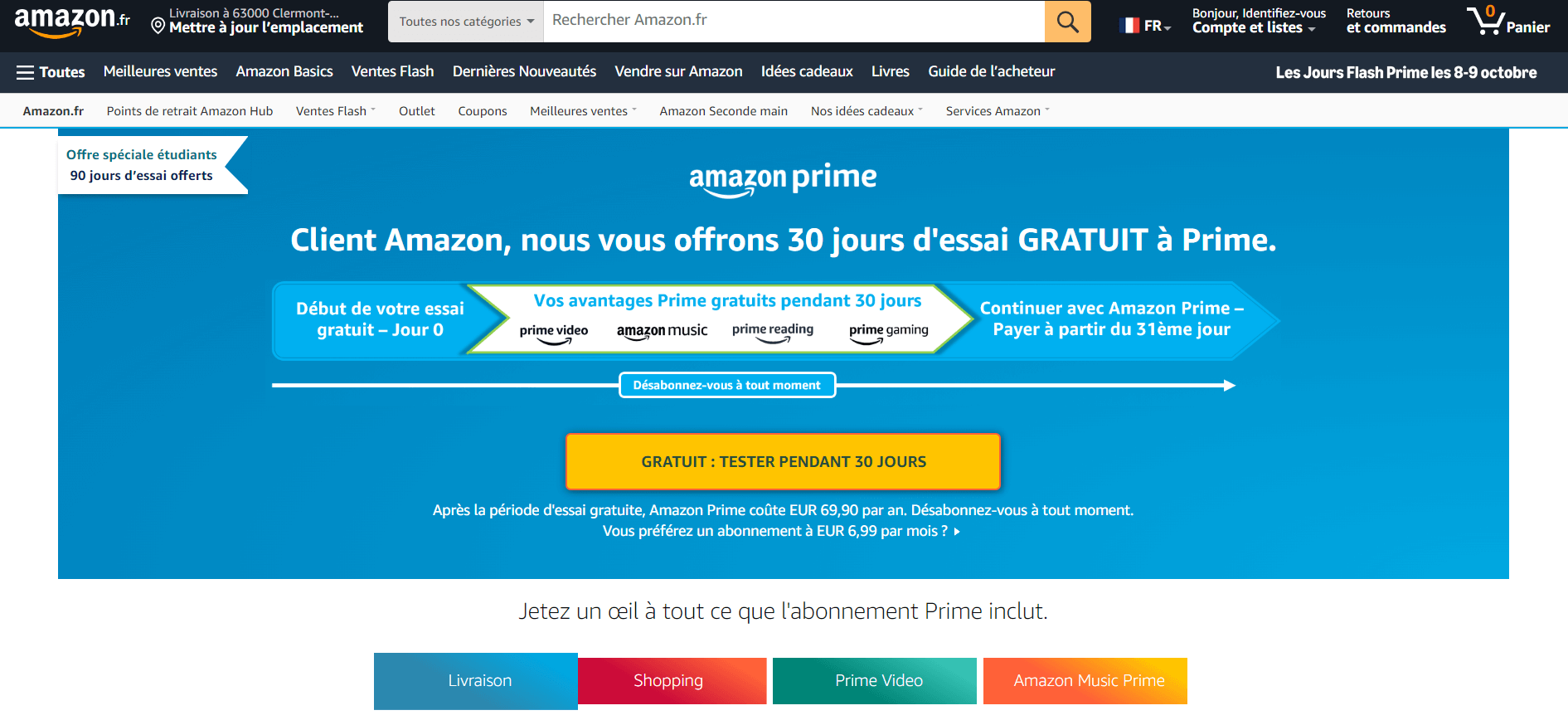 Page d'accueil d'Amazon Prime