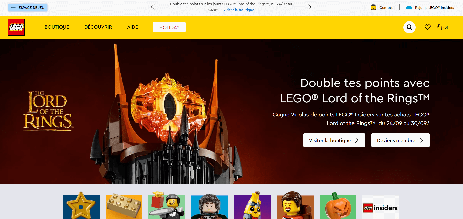 Page d'accueil du site web de Lego