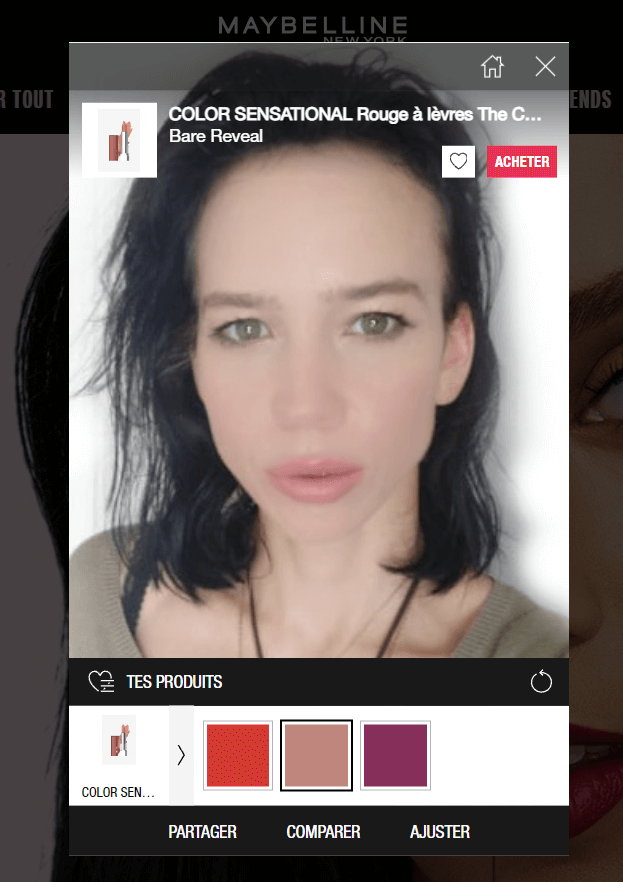 La réalité augmentée aide à la décision d'achat de maquillage en ligne