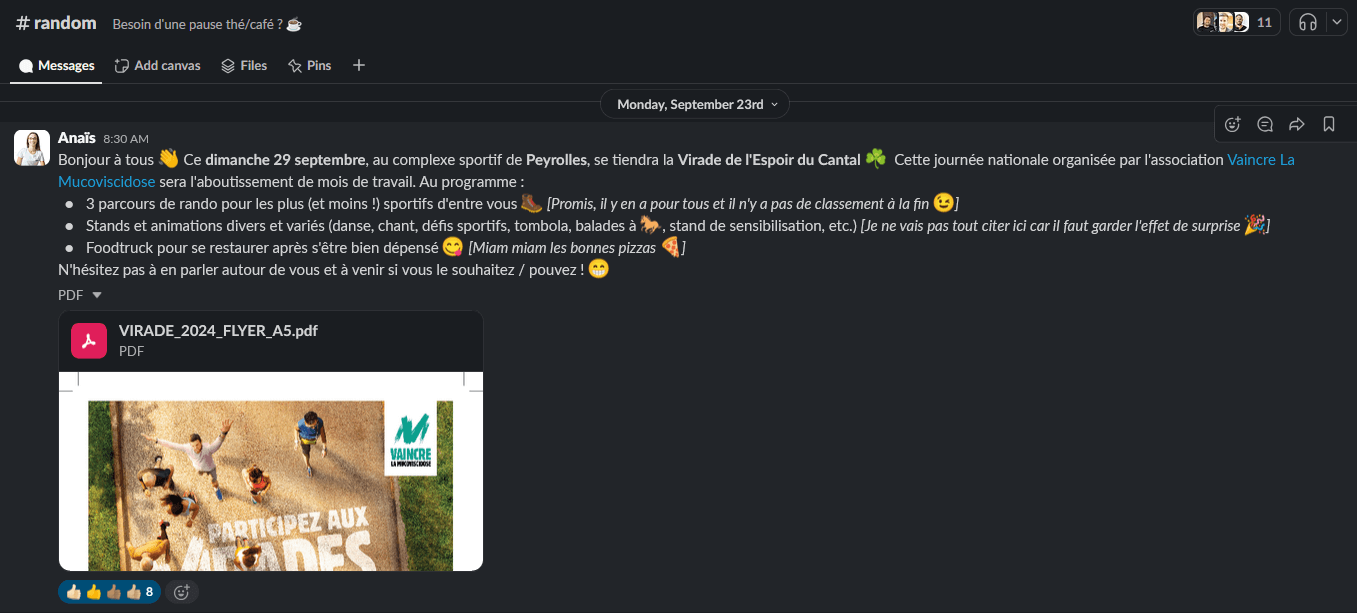 Canal Slack avec projet associatif