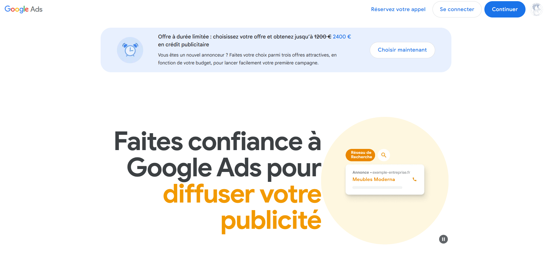 Page d'accueil de Google Ads