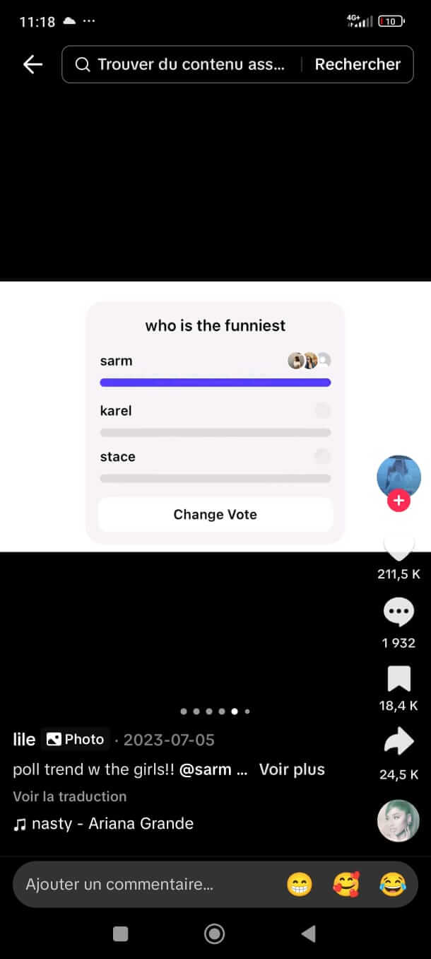 Exemple de sondage sur TikTok