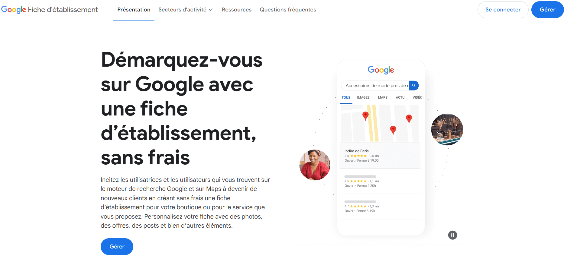 Page d'accueil de Google My Business