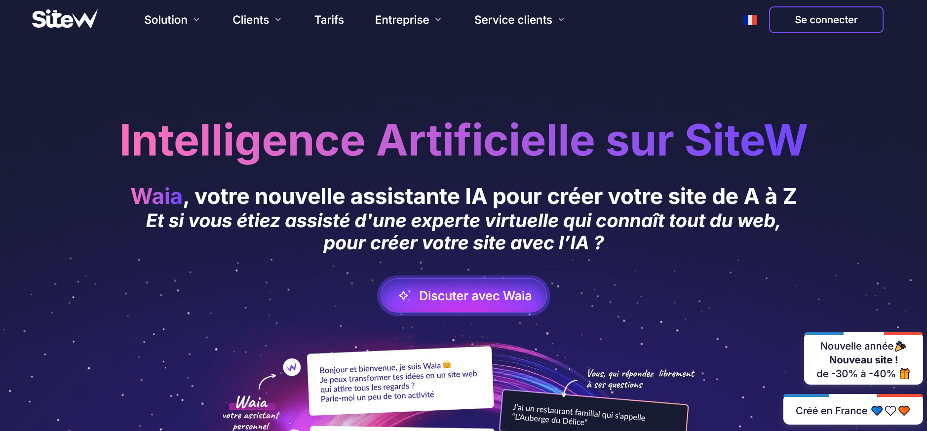 Page d'accueil IA de SiteW