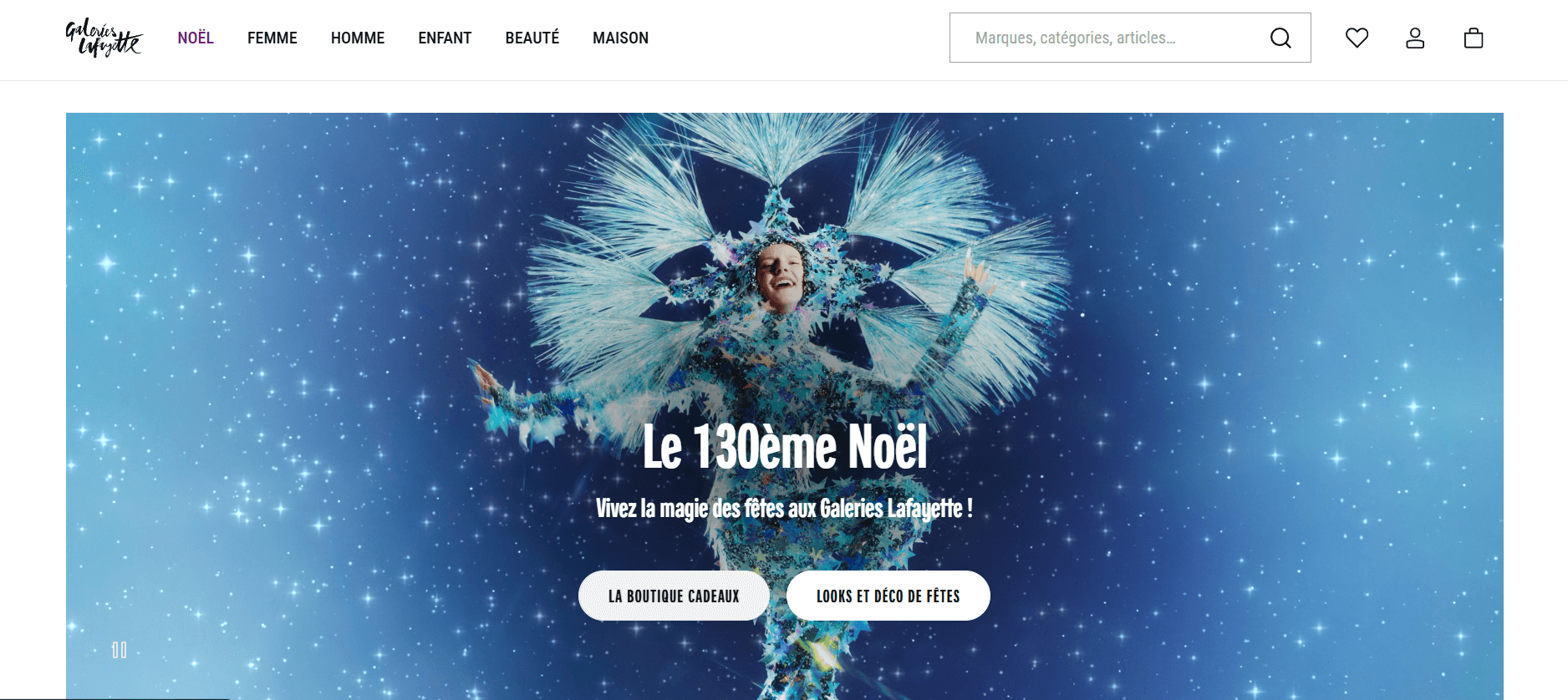 Page d'accueil du site des galeries Lafayette