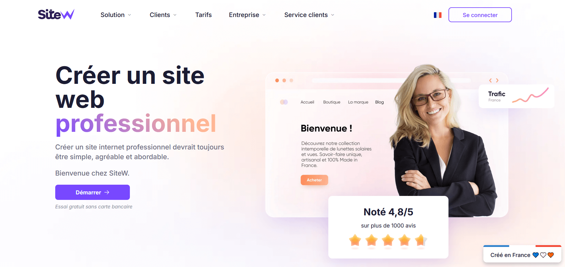 Page d'accueil SiteW pour construire un site pro