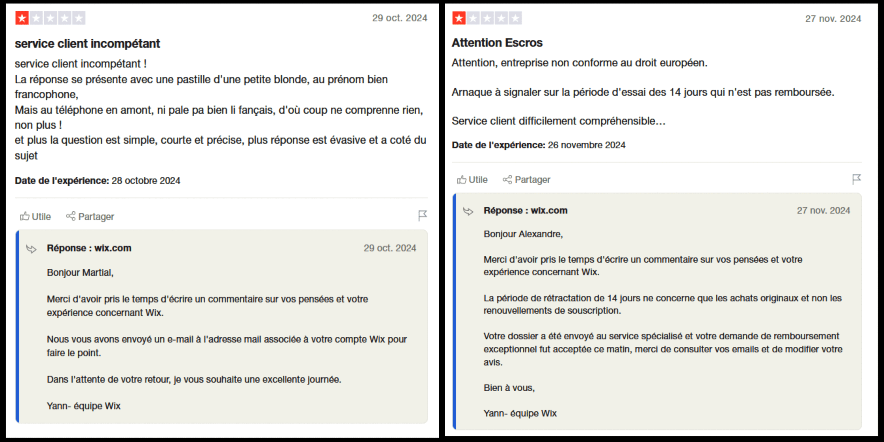 Opinions défavorables de Wix