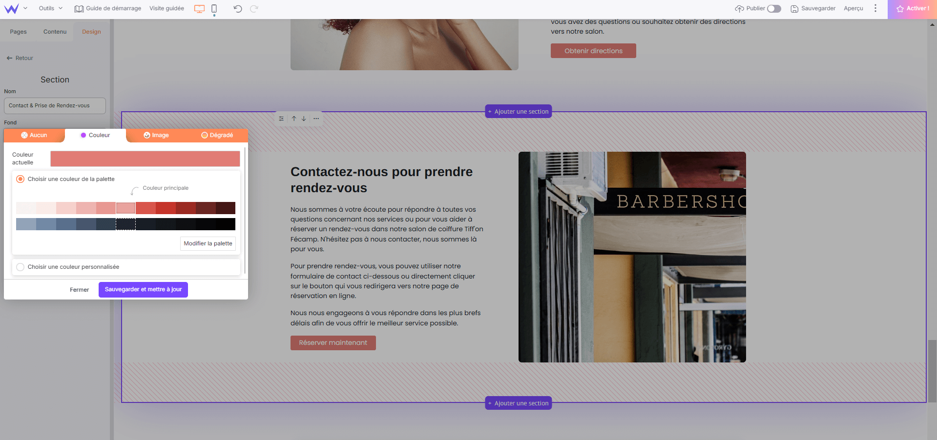 Personnalisation d'un site dans l'éditeur de SiteW