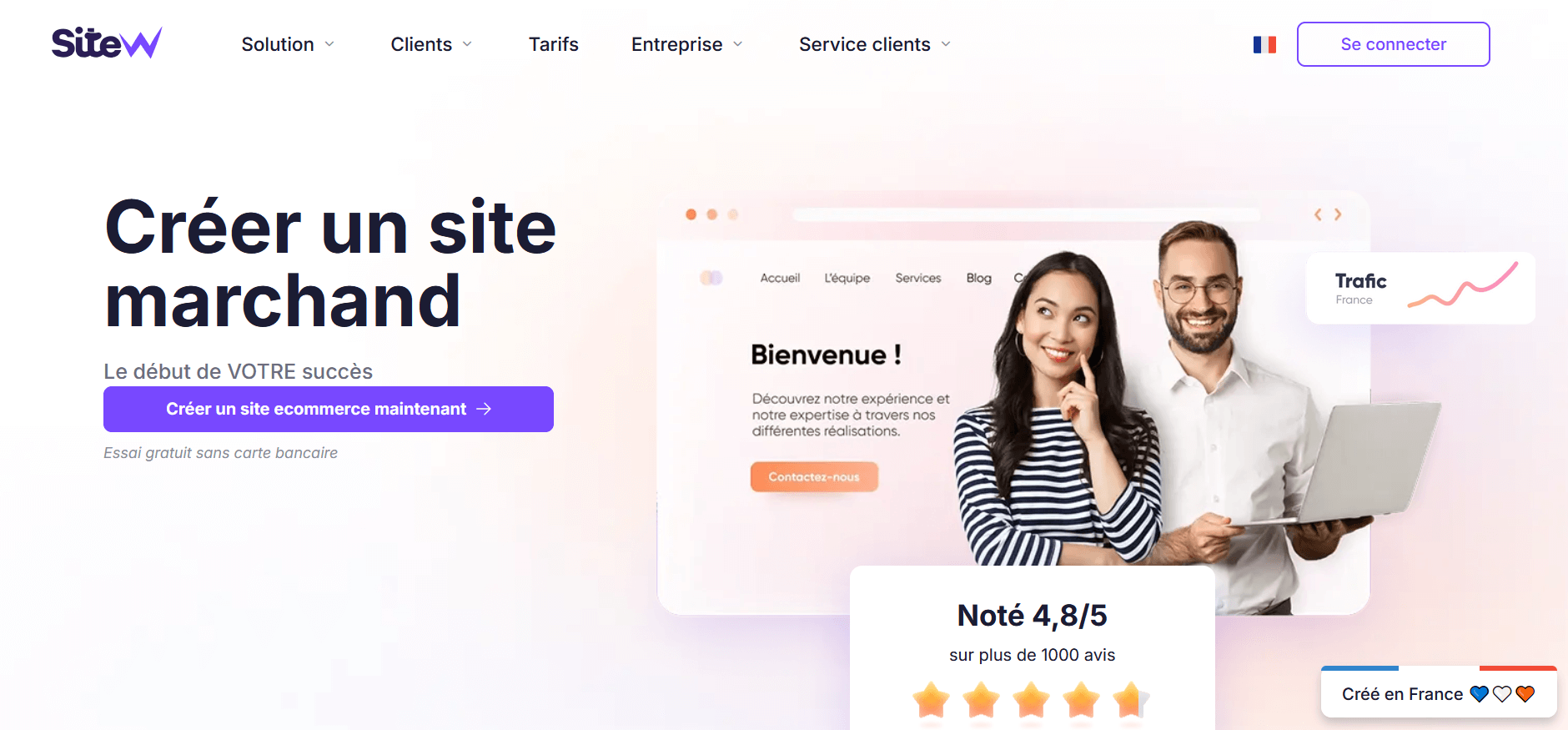 Page d'accueil de SiteW pour créer une boutique en ligne